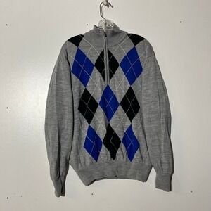 FootJoy Performance Wool 1/4 Zip Sweater Blue Black Argyle Golf Lined Men Size M